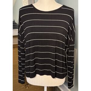Old Navy Luxe Black Long Sleeve T-Shirt White Stripes, S